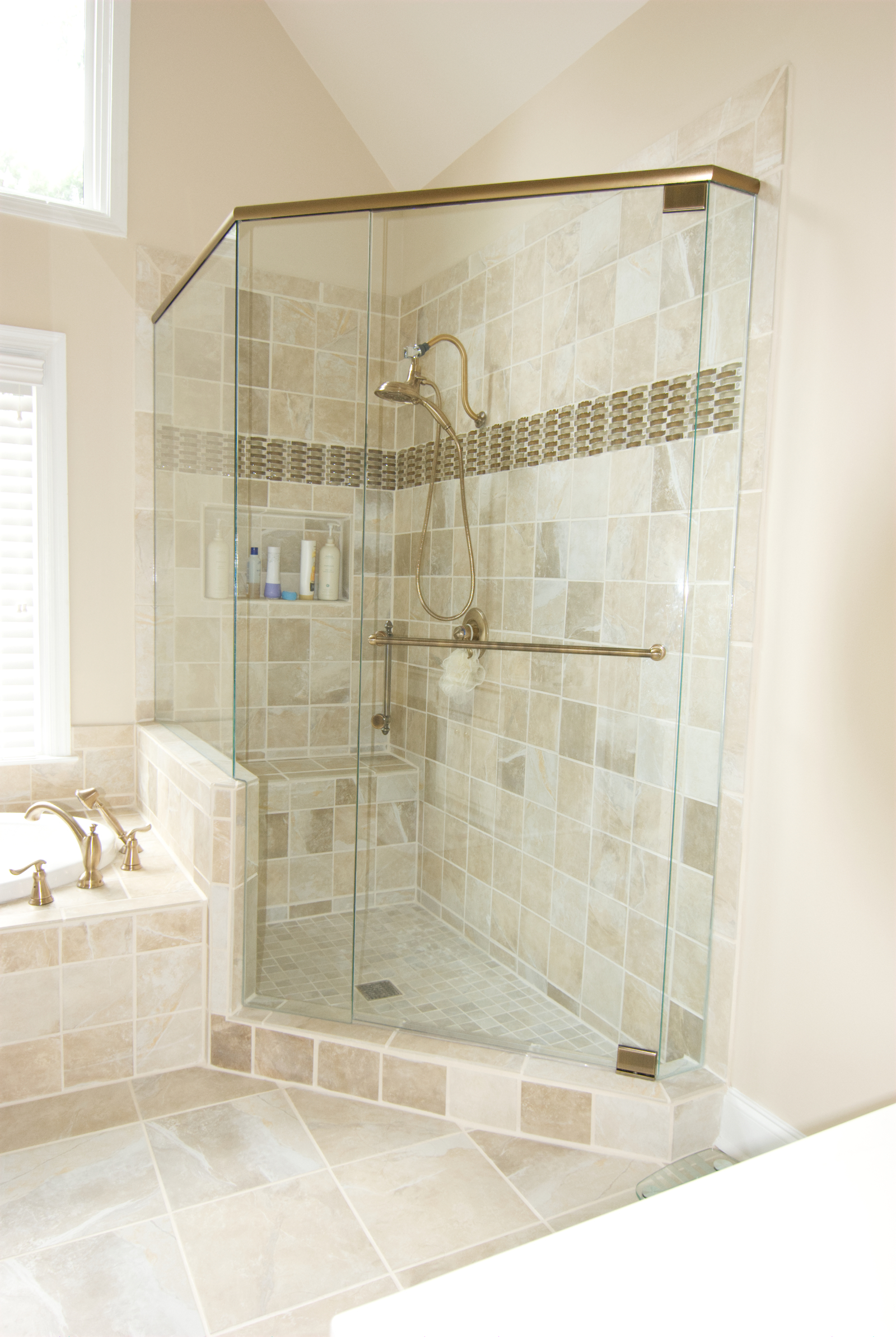 Another gorgeous antique brass shower enclosure.