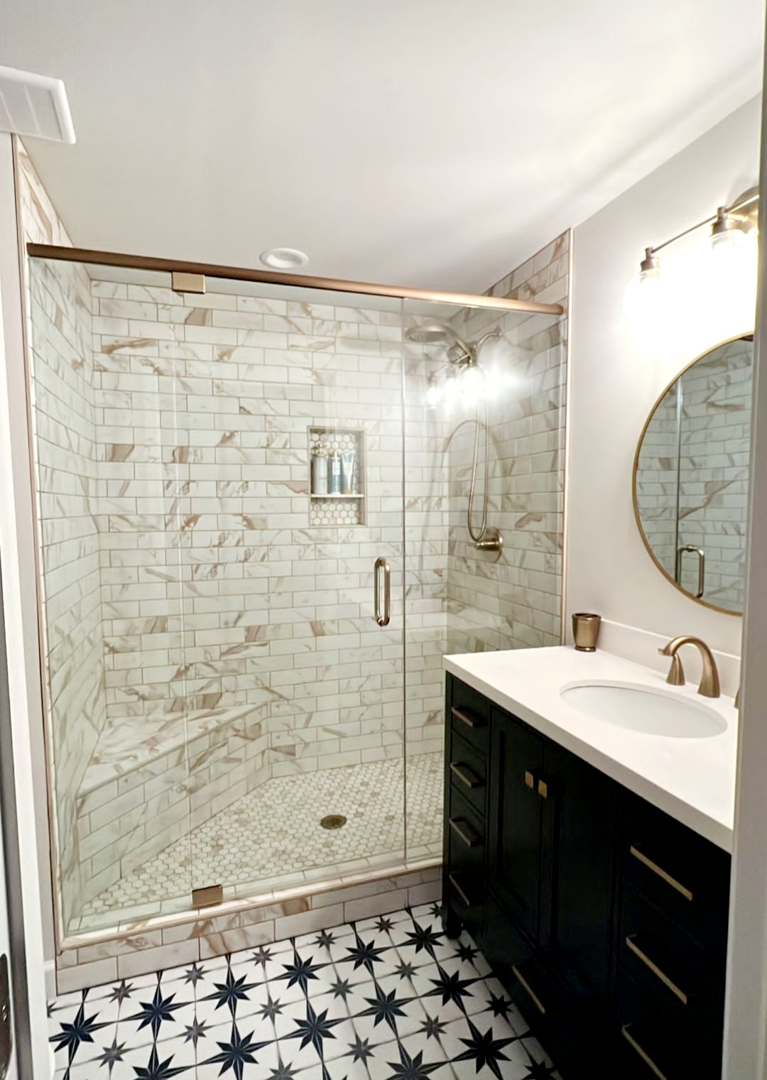 This is Brushed Bronze hardware which matches Delta's Champagne Bronze fixtures!